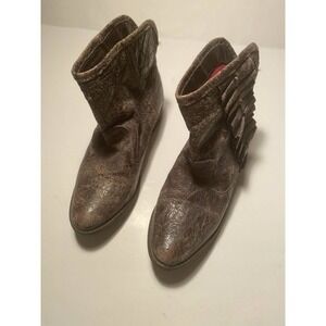 BETSEY Johnson Leather Distressed Short Ankle Boots Shoes Sz 7.5 Brown